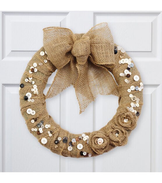 FloraCraft 18" Brown Burlap Wrapped Straw Wreath Form, , hi-res, image 5