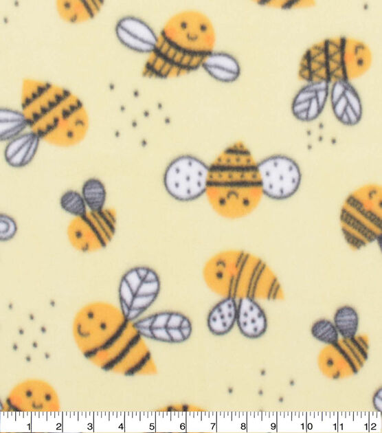 Blizzard Fleece Fabric Happy Bee on Yellow