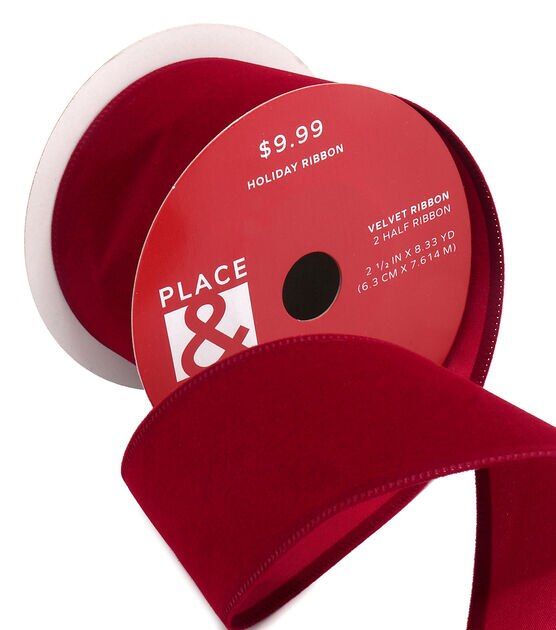2.5 x 25' Christmas Red Velvet Ribbon by Place & Time