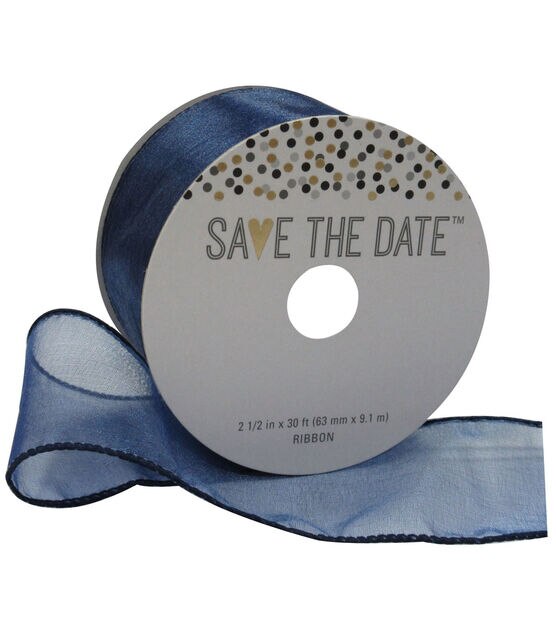 Save the Date 2.5'' X 30' Ribbon Navy Sheer