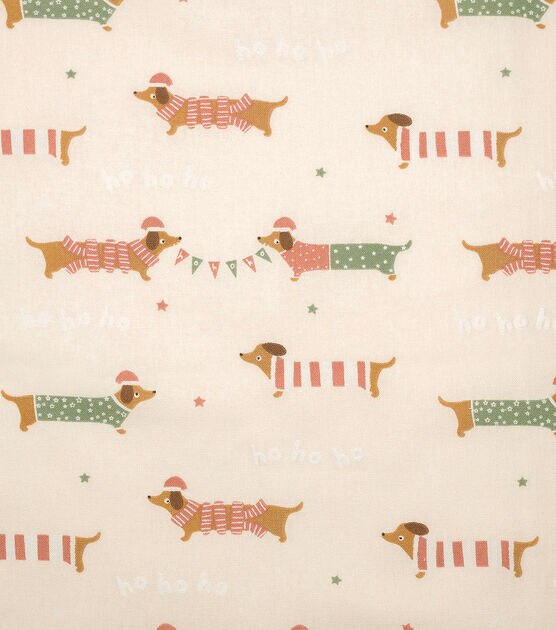Pink Ho Ho Ho & Wiener Dogs Christmas Cotton Fabric, , hi-res, image 1