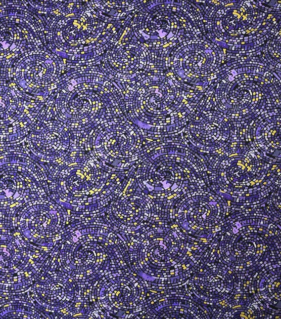 Mosaic Swirls Purple Metallic Premium Cotton Fabric, , hi-res, image 1