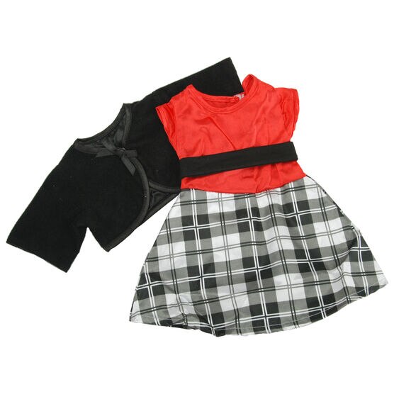 Springfield Boutique Dressy Outfit Plaid Skirt, Red Shirt and Black Jacket