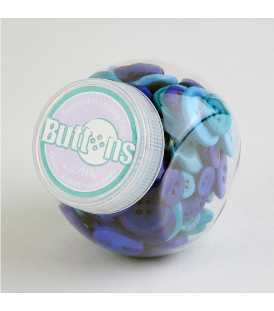 Blumenthal Lansing 4oz Plastic Jar With Assorted Buttons, Blue, swatch