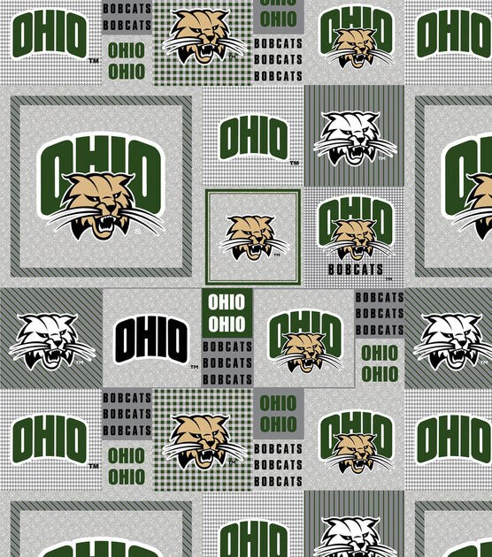 Ohio University Bobcats Fleece Fabric Gray Block