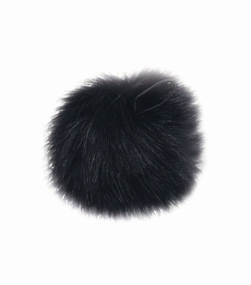 4" Faux Fur Pom by K+C, Black, swatch