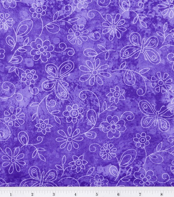 Fabric Traditions Butterflies on Purple Cotton Fabric by Keepsake Calico