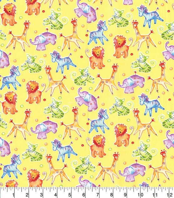 Fabric Traditions Novelty Cotton Fabric Safari Friends on Yellow, , hi-res, image 2