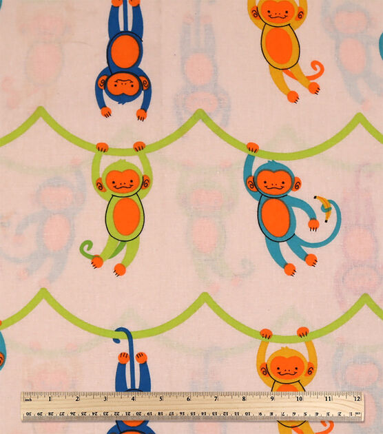 Multicolor Swinging Monkeys Novelty Cotton Fabric by POP!, , hi-res, image 3