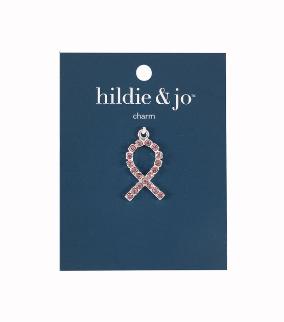 1" Shiny Silver Metal & Pink Rhinestone Ribbon Charm by hildie & jo