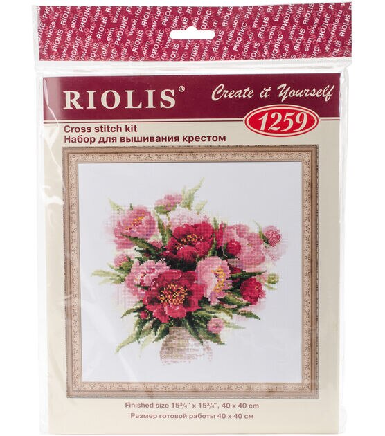 RIOLIS 16" Peonies in a Vase Counted Cross Stitch Kit