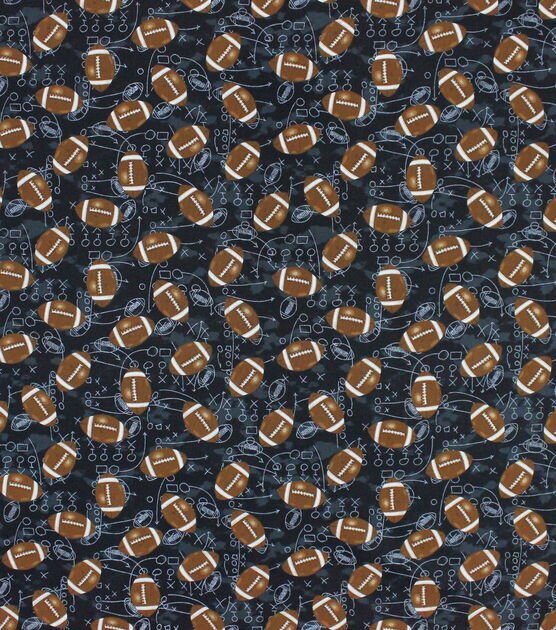 Footballs On Black Novelty Cotton Fabric