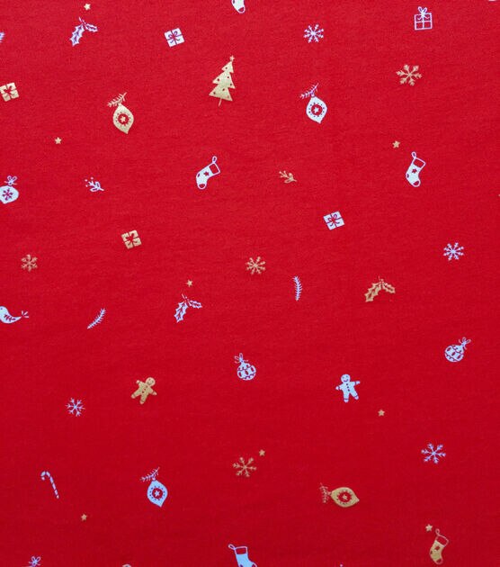 Holiday Red Gold Metallic Interlock Knit Fabric by POP!