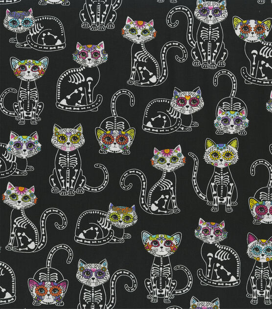 Hi Fashion Sugar Skull Cats 2 Halloween Cotton Fabric