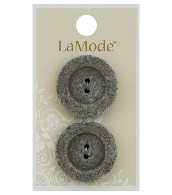 La Mode 1 1/8" Gray Round 2 Hole Buttons 2pk