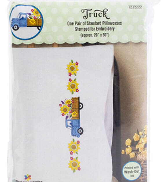 Design Works 30" x 20" Sunflower Truck Pillowcase Embroidery Kit 2pk