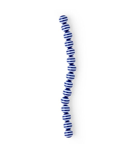 7" White Stripes on Blue Plastic Round Bead Strand by hildie & jo, , hi-res, image 2