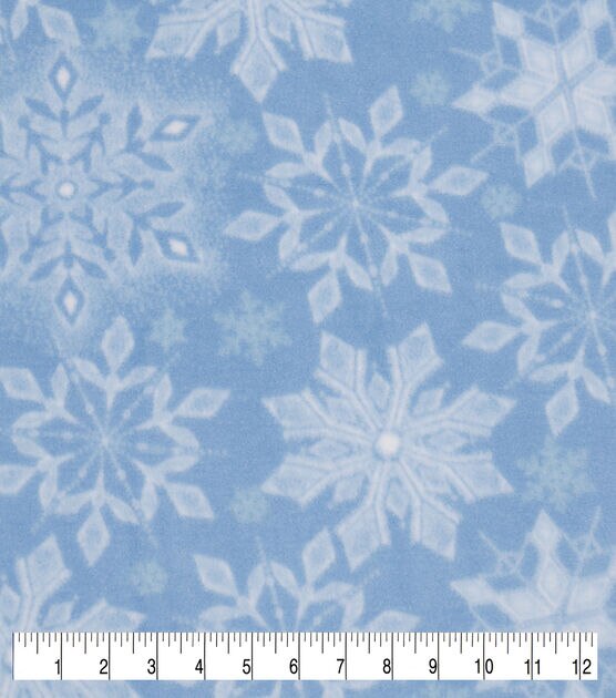 Intricate Snowflakes on Blue Anti Pill Fleece Fabric, , hi-res, image 2