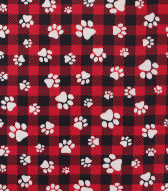Dog Paw On Buffalo Check Blizzard Fleece Fabric JOANN