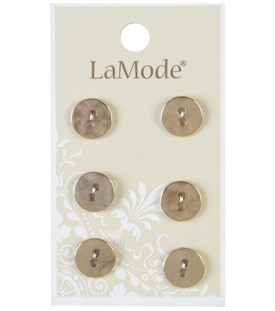 La Mode 7/16" Gold Metal 2 Hole Buttons 6pk