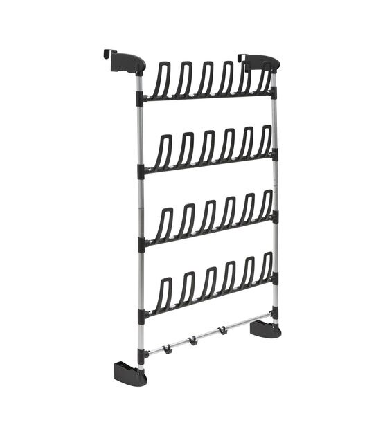 Organize It All 27" Black 12 Pair Over the Door Shoe Rack With Hooks, , hi-res, image 1