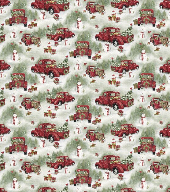 Springs Creative Scenic Red Trucks Christmas Cotton Fabric, , hi-res, image 2