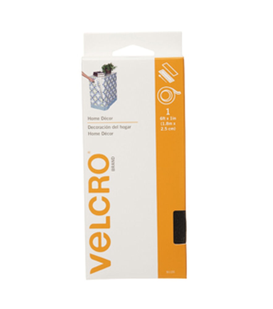VELCRO Brand 1''x 6' Home Decor Hook & Loop Adhesive Tape, Black, swatch