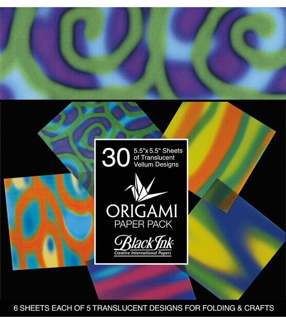 Black Ink 30 pk 5.5''x5.5'' Vellum Origami Papers Funky