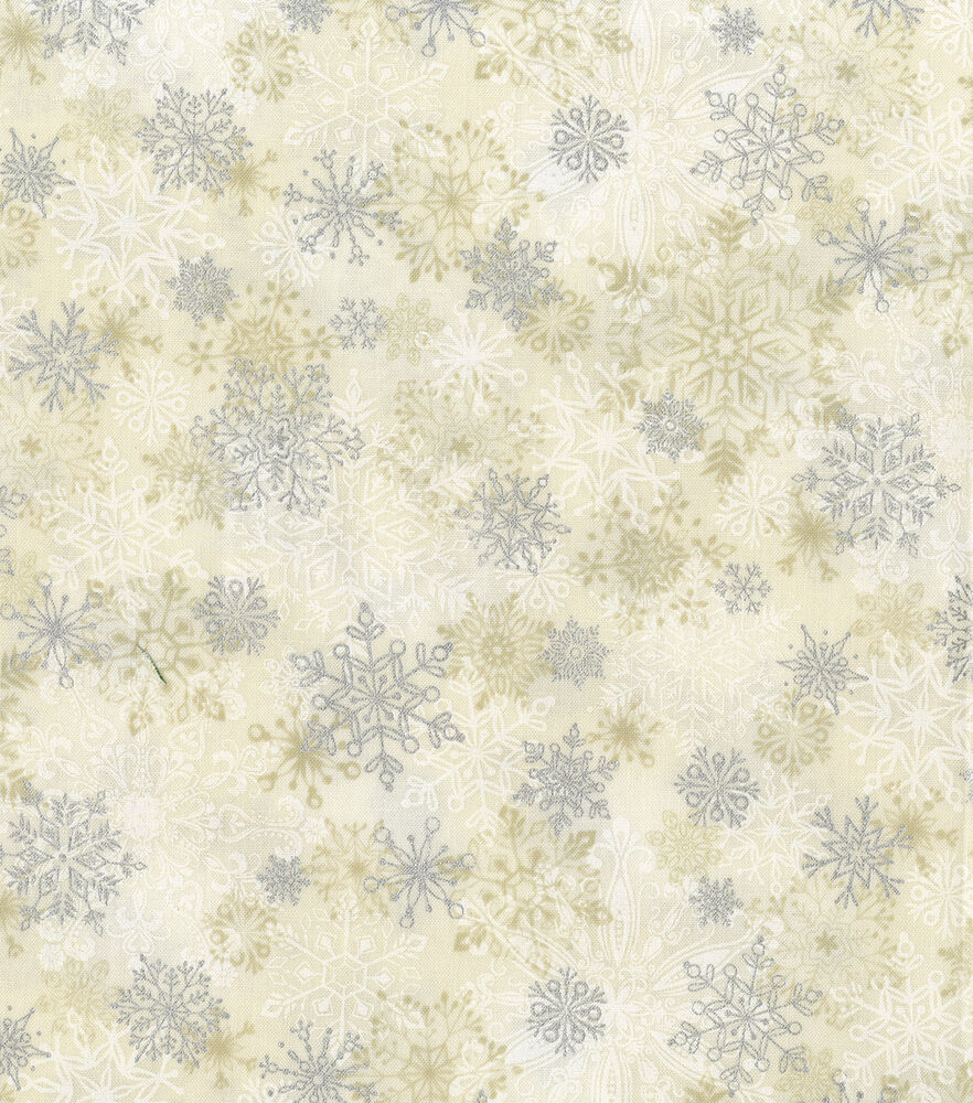 Hi Fashion Layered Snowflake Christmas Metallic Cotton Fabric, White, swatch