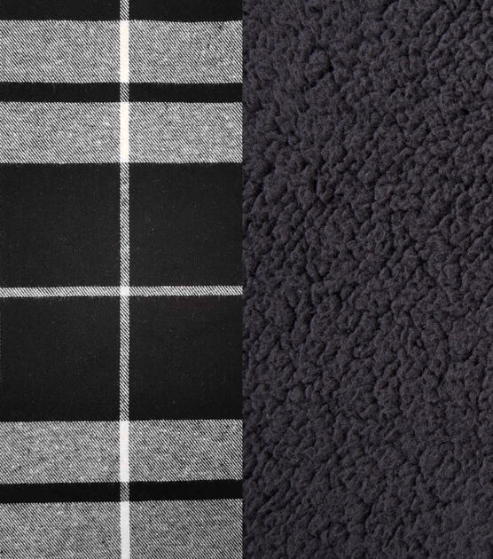 Black & White Plaid Flannel Backed Sherpa Fabric