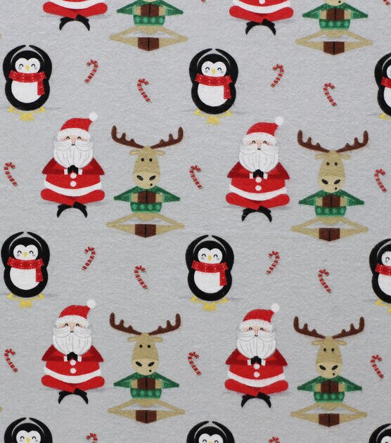 Santa Yoga on Gray Super Snuggle Christmas Flannel Fabric
