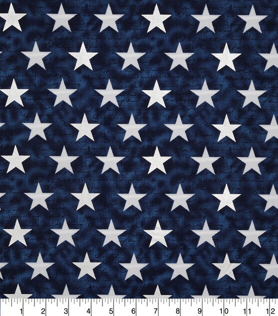 Decor Star on Blue Foil Patriotic Cotton Fabric