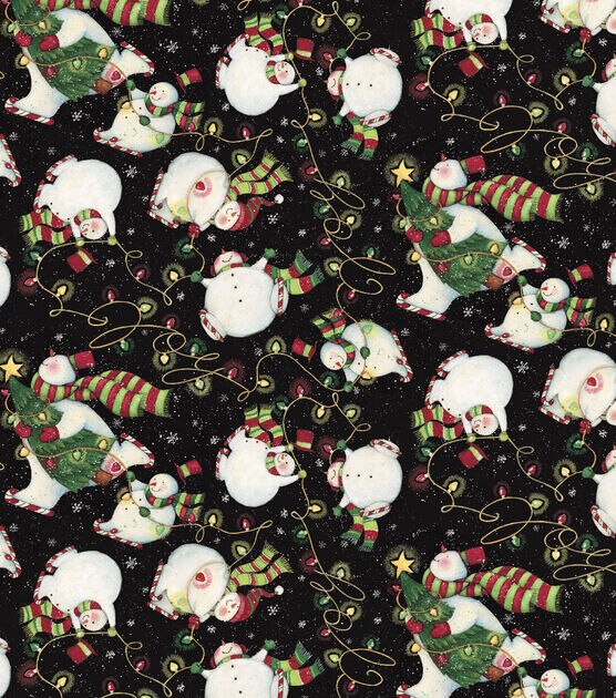 Springs Creative Lights & Snowmen Christmas Cotton Fabric, , hi-res, image 2