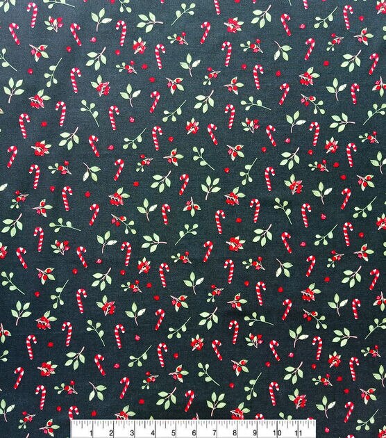 Candy Canes & Holly on Green Christmas Cotton Fabric, , hi-res, image 2