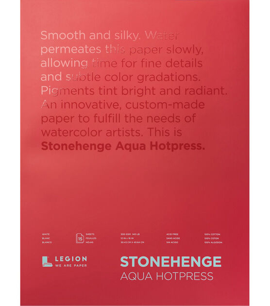 Legion Paper Stonehenge Aqua Hotpress 15 sheet 10''x14'' 140 lb Pad