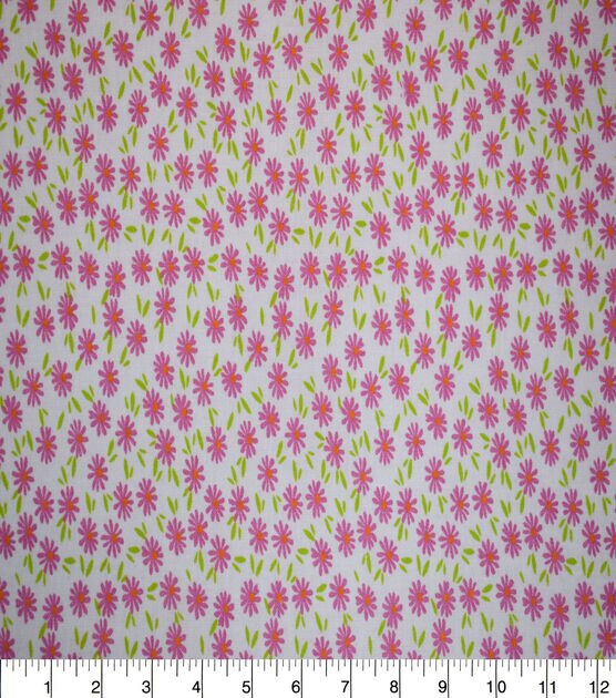 Pink Packed Ditsy Floral on White Cotton Fabric by Quilter's Showcase