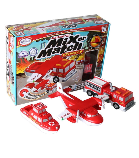 Popular Playthings 3ct Magnetic Mix or Match Fire & Rescue Vehicles Set