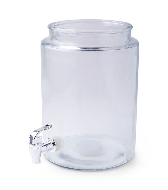 Glass Jar Drink Dispenser With Wooden Stand 13in