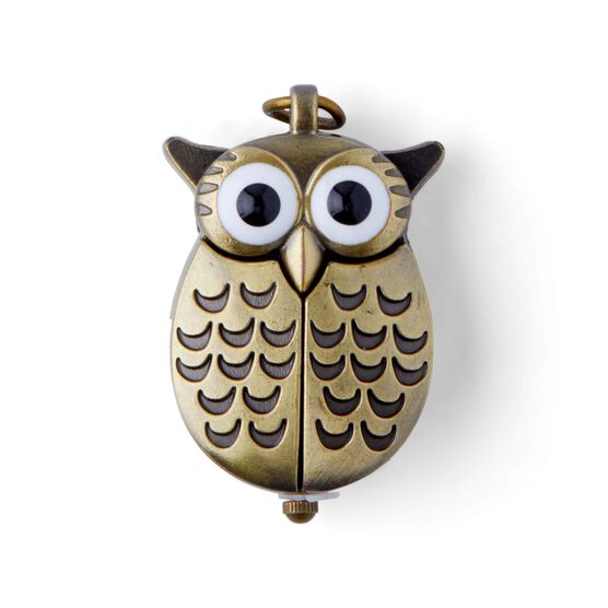1" x 2" Gold Metal & Glass Owl Pocket Watch Pendant by hildie & jo, , hi-res, image 2