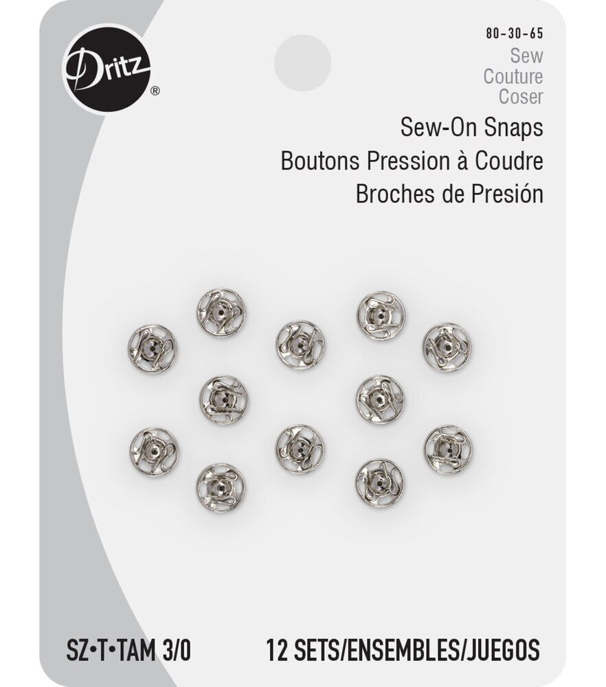 Dritz Sew-On Snaps, 8 Sets, Size 1, Nickel, Size 3/0, swatch