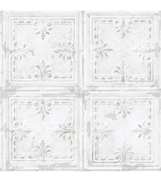 RoomMates Wallpaper White Tin Tile