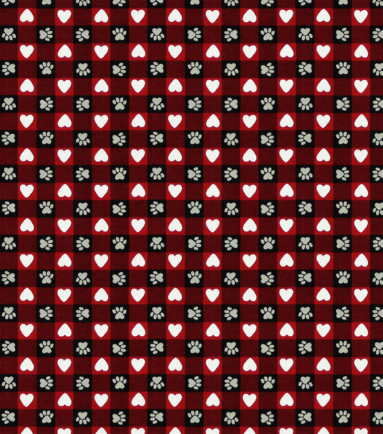 Paws And Hearts Red Buffalo Check Super Snuggle Flannel Fabric
