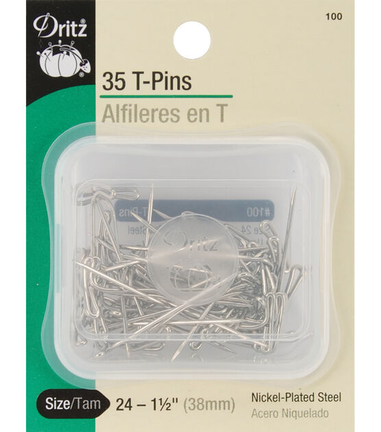 Dritz 1-1/2" T-Pins, Nickel, 35 pc, , hi-res, image 1
