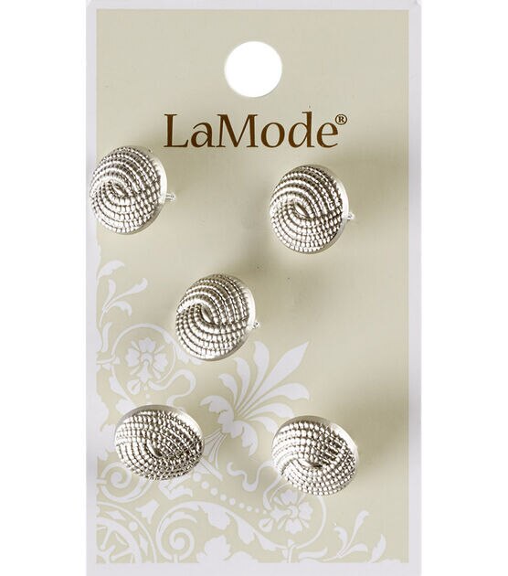 La Mode 1/2" Matte Silver Swirls Shank Buttons 5pk