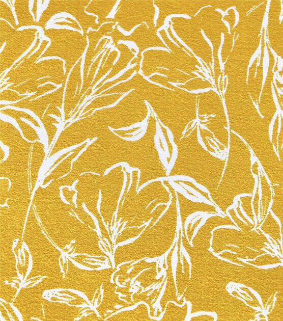 Yellow Sketched Floral Double Brush Jersey Knit Fabric, , hi-res, image 3