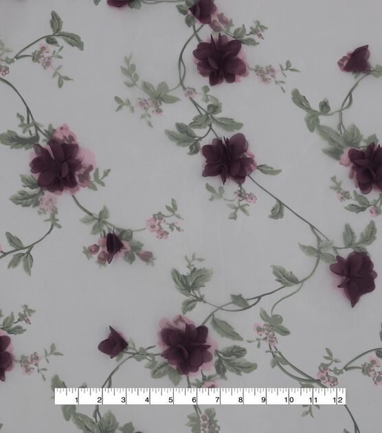 3D Floral On Printed Organza Fabric, , hi-res, image 5