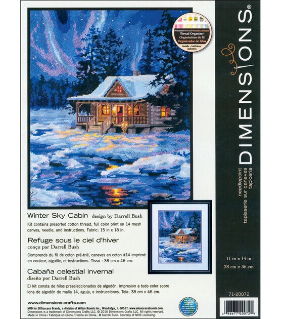 Dimensions 11" x 14" Winter Sky Cabin Needlepoint Kit