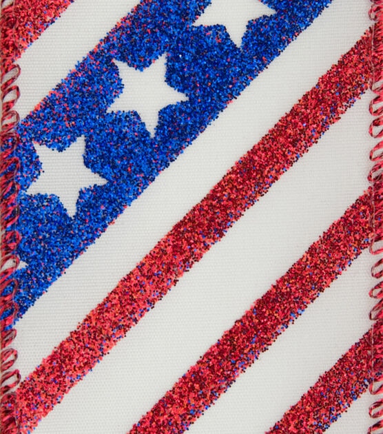 Offray Glitter Ribbon 2 1/4"x9' Stars and Stripes