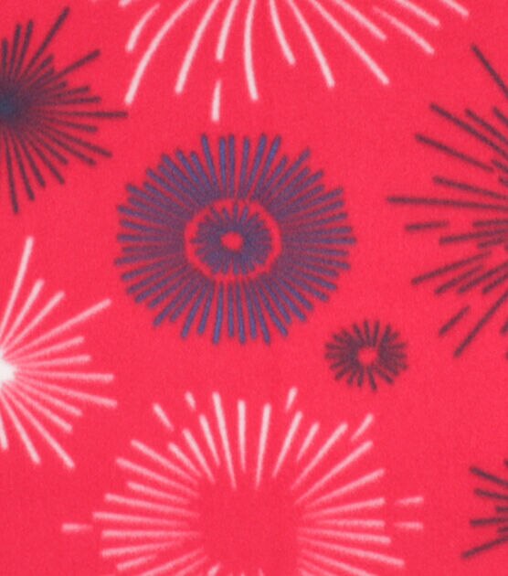 Red Firework Blizzard Prints Fleece Fabric