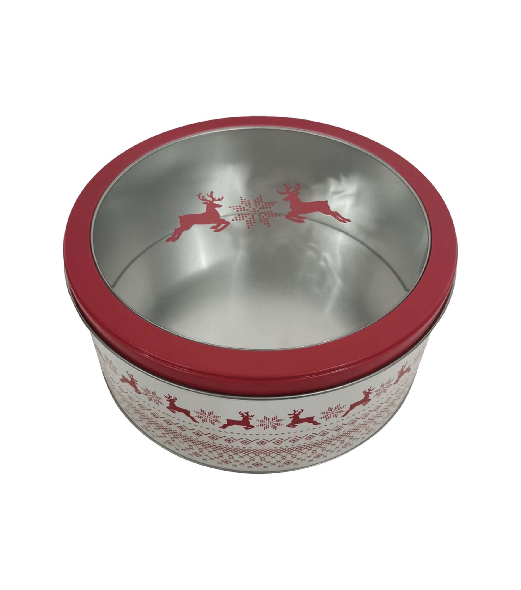 Christmas Red Reindeer on White Tin With Window Lid by Place & Time | JOANN